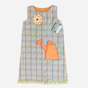 NWT Pippa & Minnow Blue Orange Plaid Sleeveless Dress with Flower Size 6